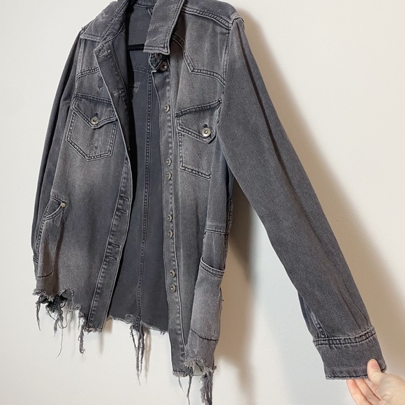 Free People Moonchild Denim Distressed Shirt Jacket - Picture 7 of 11